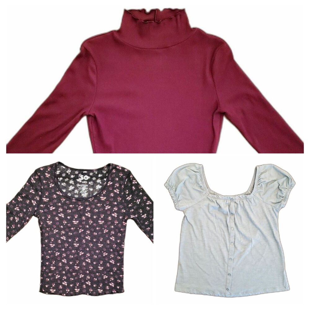 SO Bundle Girl Square Neck Top Long Sleeve Top Mock Neck Top Size XS